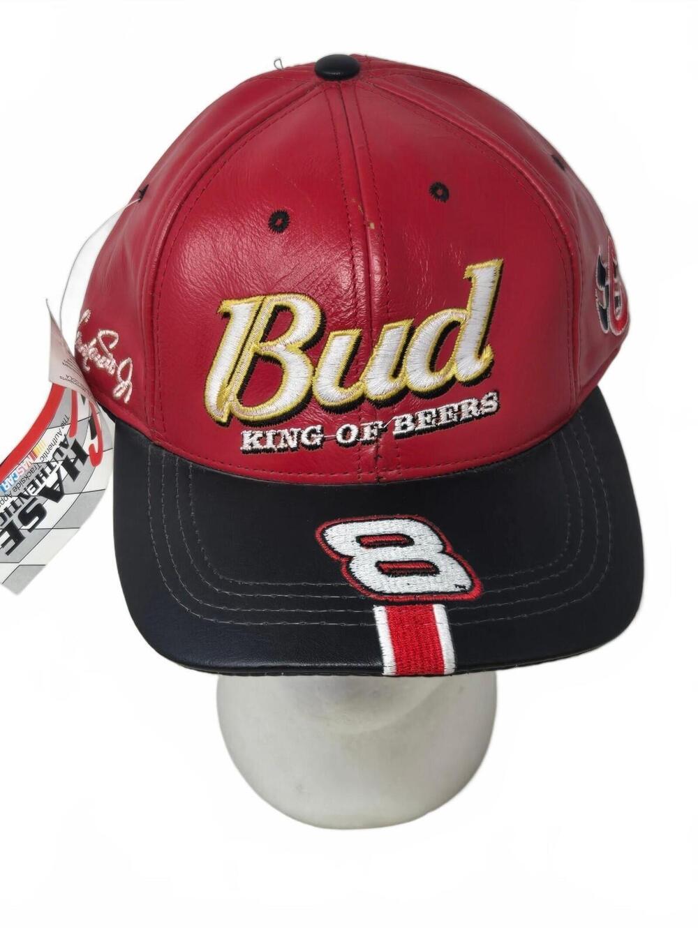 Vtg Dale Earnhardt Jr 8 Budweiser Leather Hat Chase Authentics NASCAR Cap NWT